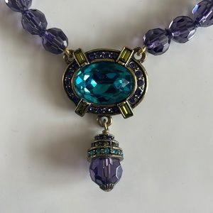 Heidi Daus Blue Gemstone and Purple Bead Necklace